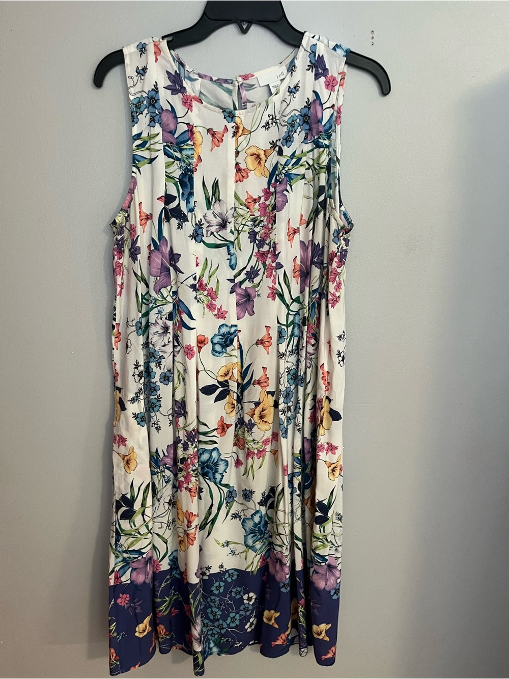 J. Jill White Floral Midi Dress with Multicolor Blooms